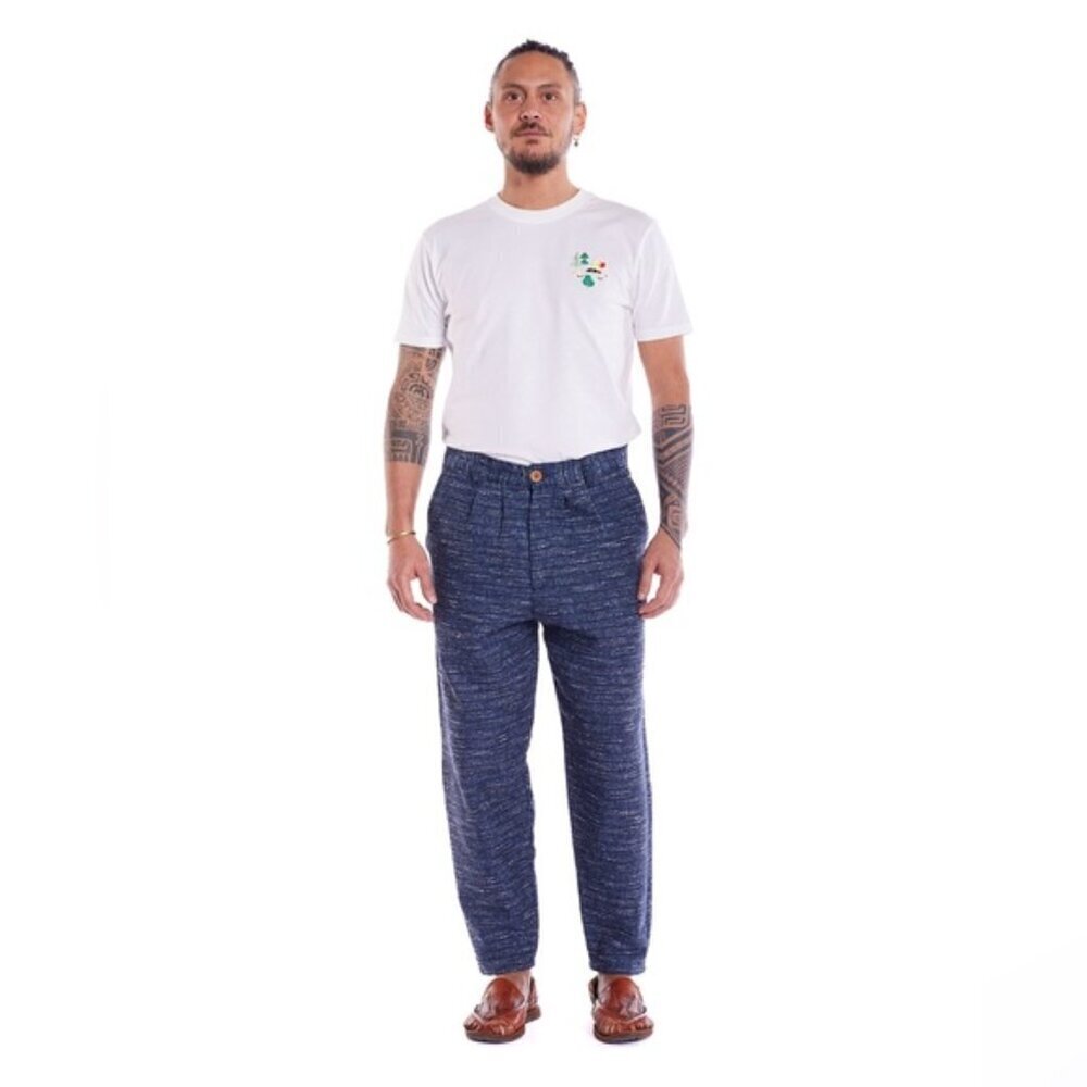 Olow Men’s Blue Textured Elastic Waist Pants Size 36 Made in Portugal
